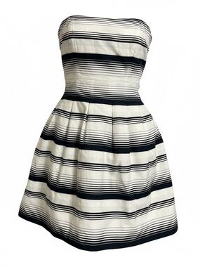 White House Black Market Striped Dress Size 2 | Black White Midi | Pockets